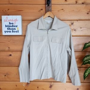 Jessica Holbrook Full Zip Light Jacket Blazer Utility Vintage Y2K Taupe Tan Sz L